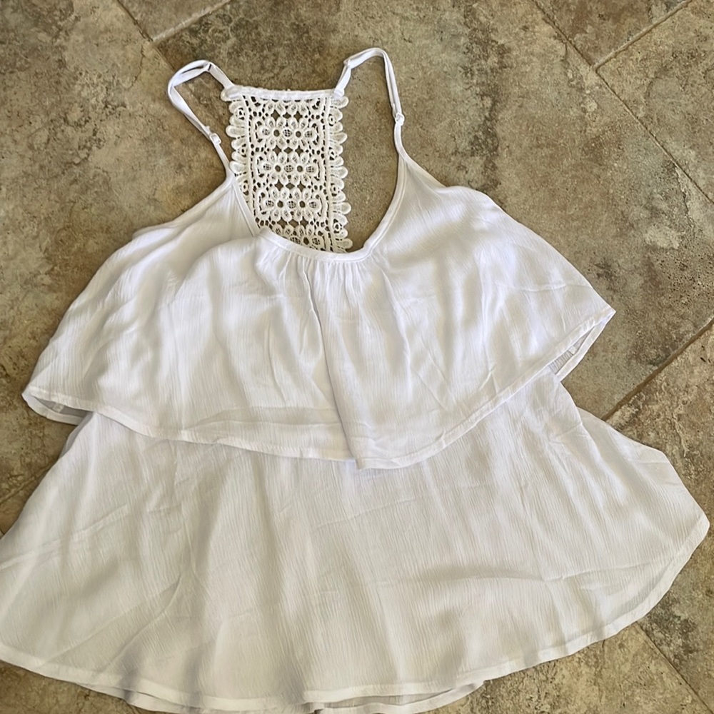 NWT rue 21 juniors size xs ruffle top lace back racer back flowy boho fairy